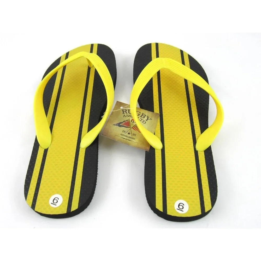 Rugby Assn Women's Thong Sandals Flip-Flops Black/Yellow Size 6 - Picture 3 of 5